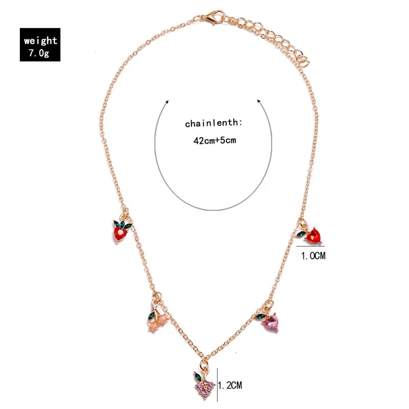 Collier en cristal doux, pomme cerise raisin Fruits, chaîne clavicule en or mignon, collier de fête, bijoux cadeaux 1 pièce