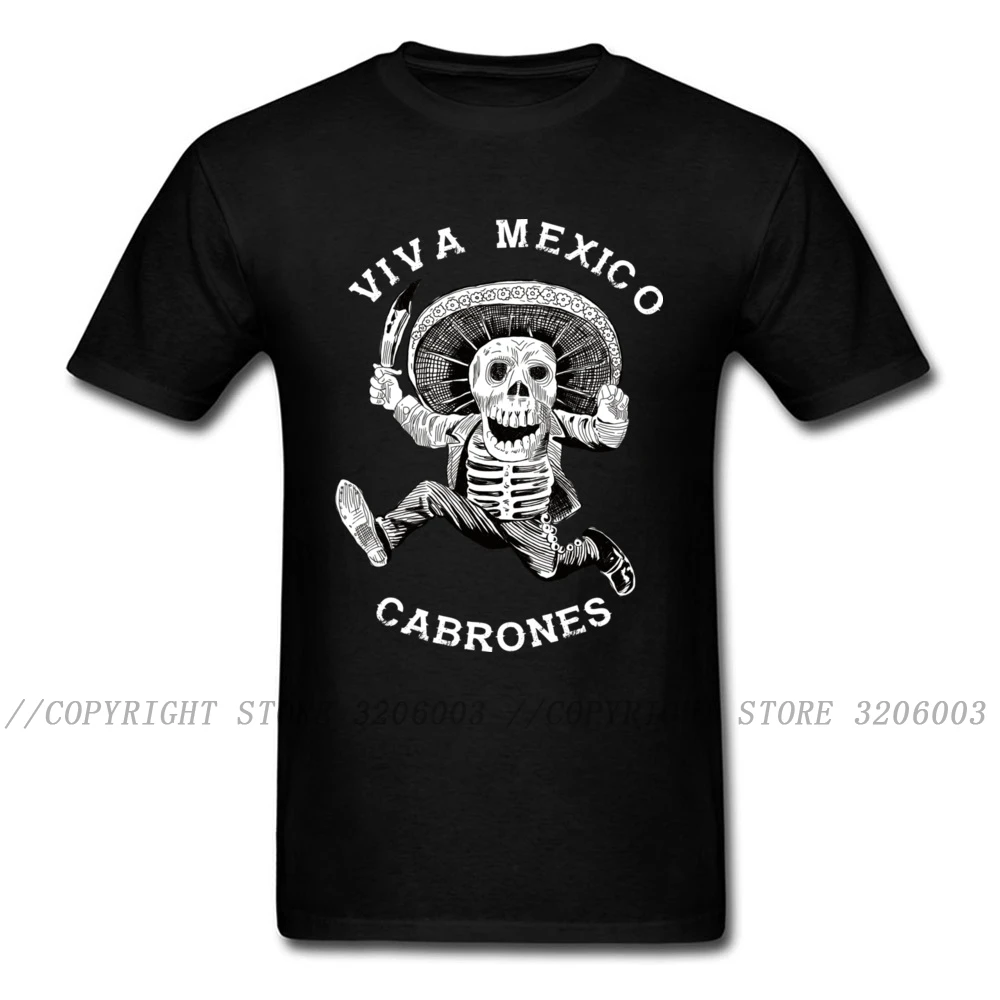 Viva Mexico Cabrones T-shirt Men Skull T Shirts Black Tshirt O Neck Summer/Autumn Funny Tops Plain 100% Cotton Fabric Clothing