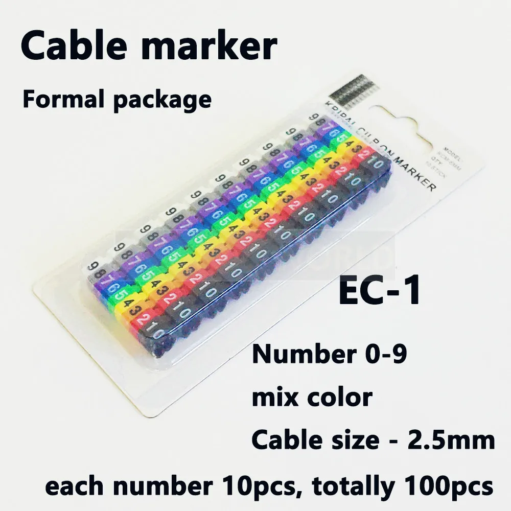 Plastic cable marker label EC-0 Wire Marker Number 0 to 9 Cable Size1.5 sqmm Colored PVC cable markers insulation marker