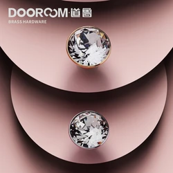 Dooroom Brass Furniture Handles Crystal Wardrobe Dresser Cupboard Cabinet Door Drawer Shoe Box Pulls European Light Luxury Knobs