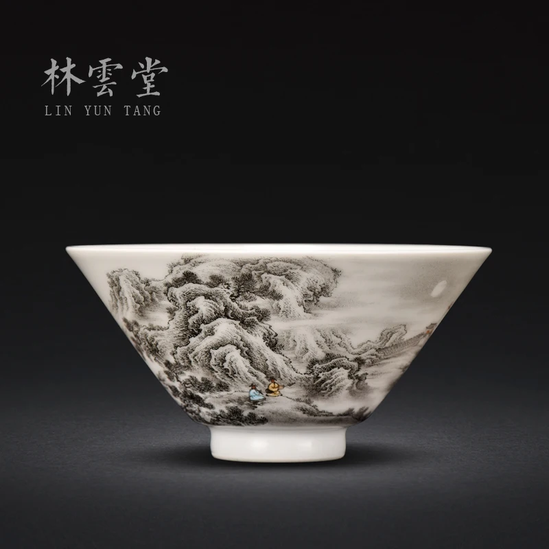 Lin Yuntang master cup single cup color ink landscape coats kung fu tea cups jingdezhen high-grade sample tea cup