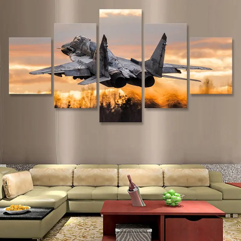 No Framed Canvas 5Pcs Jet Fighter Mikoyan MiG-29 Wall Art Posters Pictures Home Decor Paintings Decorations