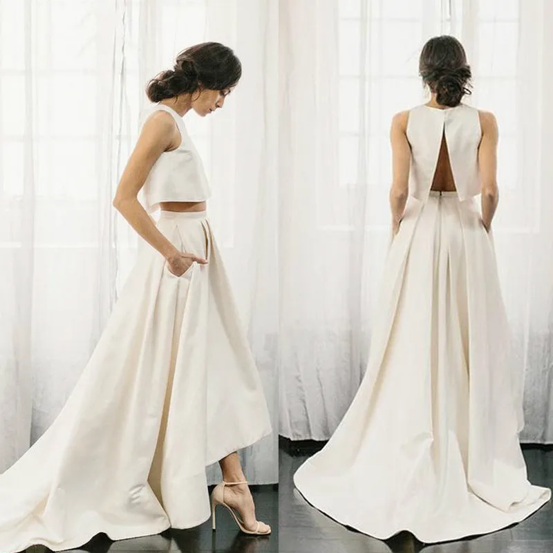 Due pezzi Abiti da Noiva Abiti da sposa semplici in raso Boho 2025 Abito da sposa Alto basso Personalizzato Robe De Mariee