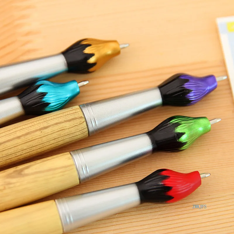 

20PCS Wholesale brush modeling creative ballpoint pen oil painting wooden brush water transfer ballpoint pen custom logo