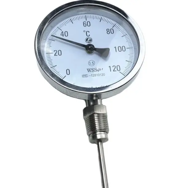 ميزان حرارة معدني مزدوج WSS 401150000   محور شعاعي مؤشر البطة المحمصة خط أنابيب الفولاذ المقاوم للصدأ ميزان الحرارة الصناعي
