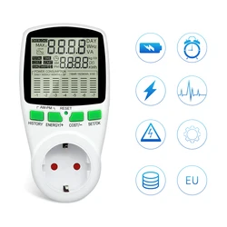 Digital Power Meter EU Plug Wattmeter Socket AC 220V Energy Meter LCD Disply Electricity Cost Diagram Measuring Socket Analyzer