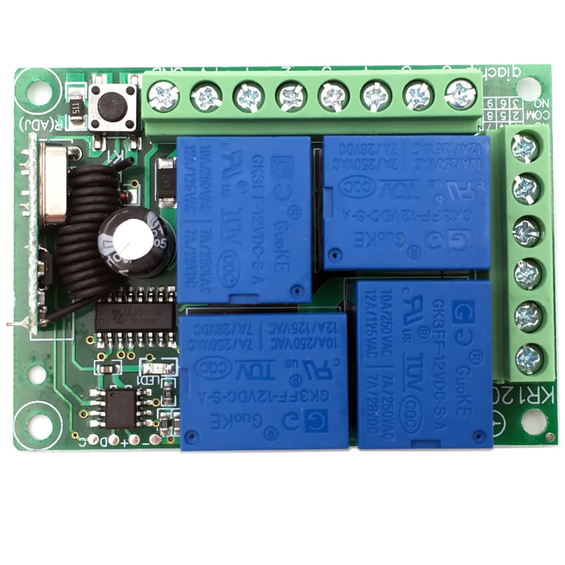 Interruptor de Control remoto inalámbrico, módulo receptor de relé para rf 433MHz, iluminación de garaje, cortina eléctrica, cc 12V 10A 4CH