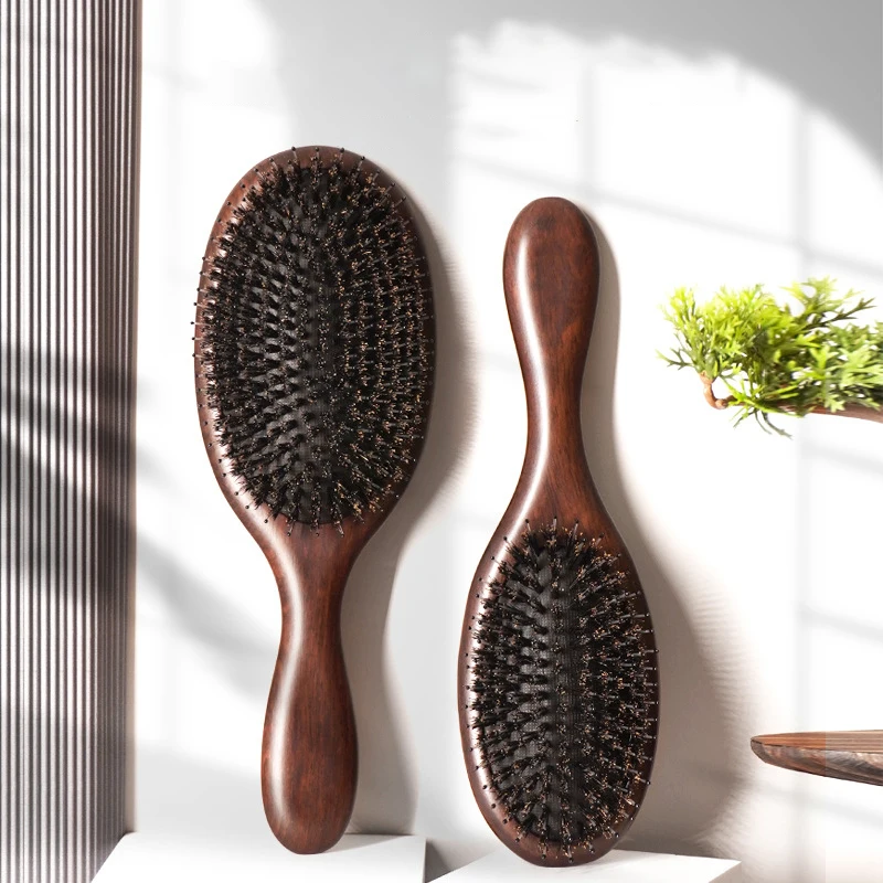 Escova de cabelo de cerdas de javali natural faia pente escova de cabelo para encaracolado grosso longo seco molhado cabelo desembaraçador escovas de massagem feminino sandalwoo