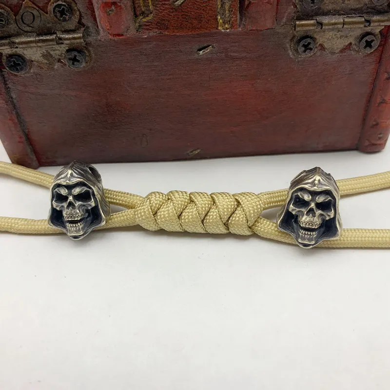 Brass Grim Reaper Skull Handmade Knife Lanyard Bead Pendant Umbrella Rope Hanging Jewelry Outdoor EDC Tool DIY Keyring Accessory