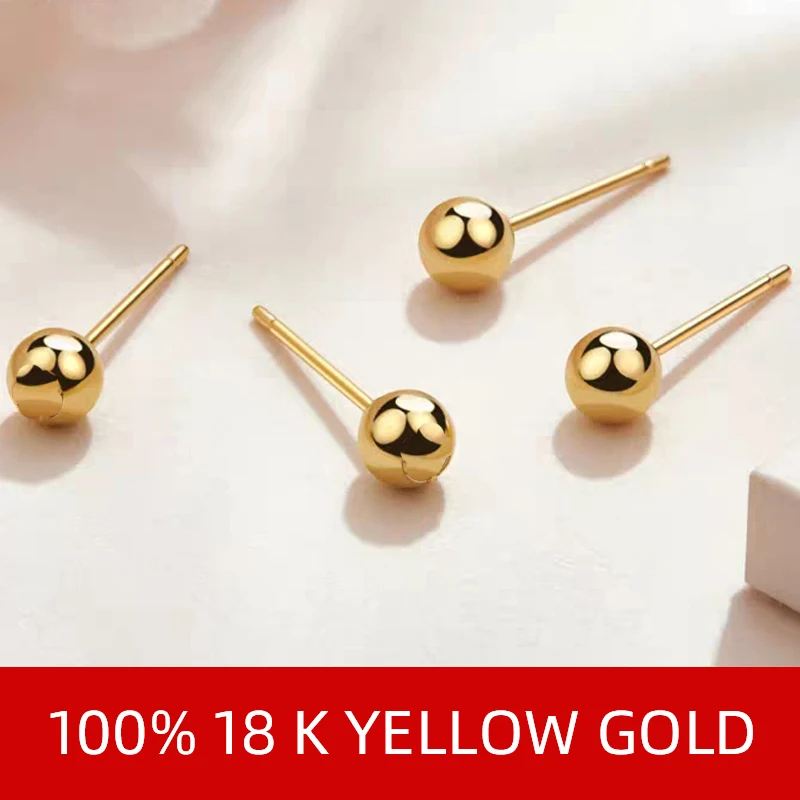 NYMPH Real 18K Gold Jewelry Bead Ball Studs Earrings Pure AU750  Fine Jewelry For Women Charm Wedding Gift E500