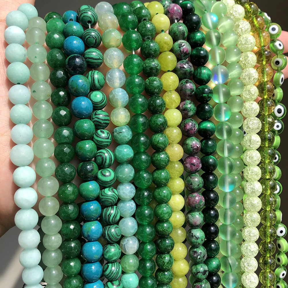 Natural Stone Beads Green Cat Eye Malachite Agates Crystal Jades Round Loose Beads for Jewelry Making DIY Accessories 15''