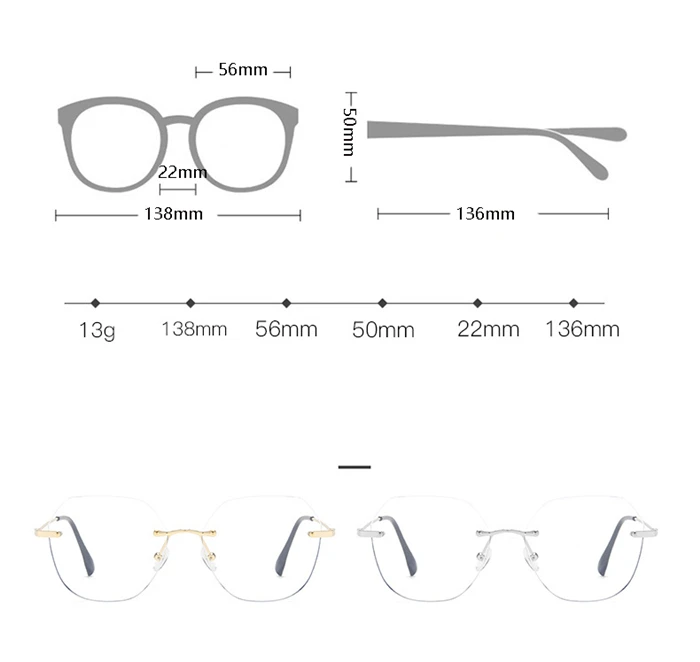 Ultraleichte rahmenlose Polygon-Blaulicht-blockierende Myopie-Brille, fertige Damen-Brille mit übergroßen Dioptrien, 0–0,5–1,0 bis –4,0 – Detail 5