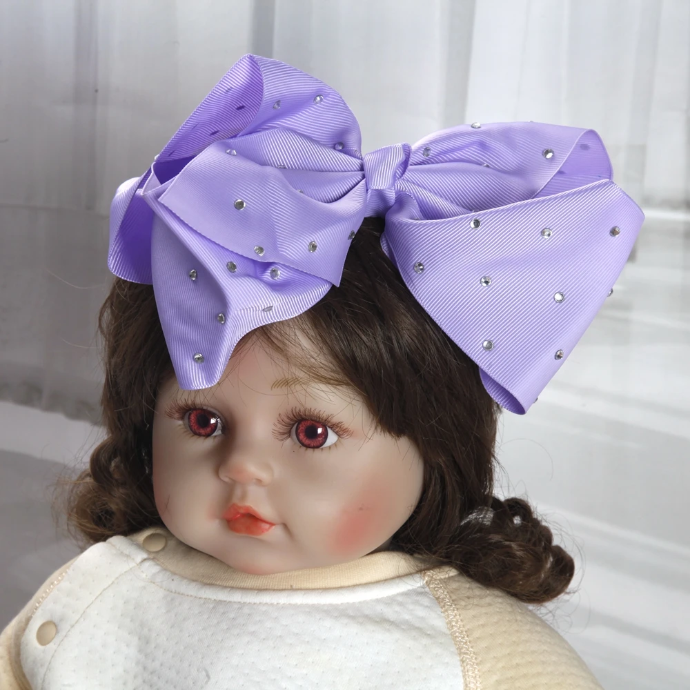 8 Zoll Große Haarschleifen für Babymädchen und Kinder, Weiche Schleifen mit Strass-Knoten, Haarbänder, Baby-Haaraccessoires, Kinder-Kopfschmuck – Detail 14