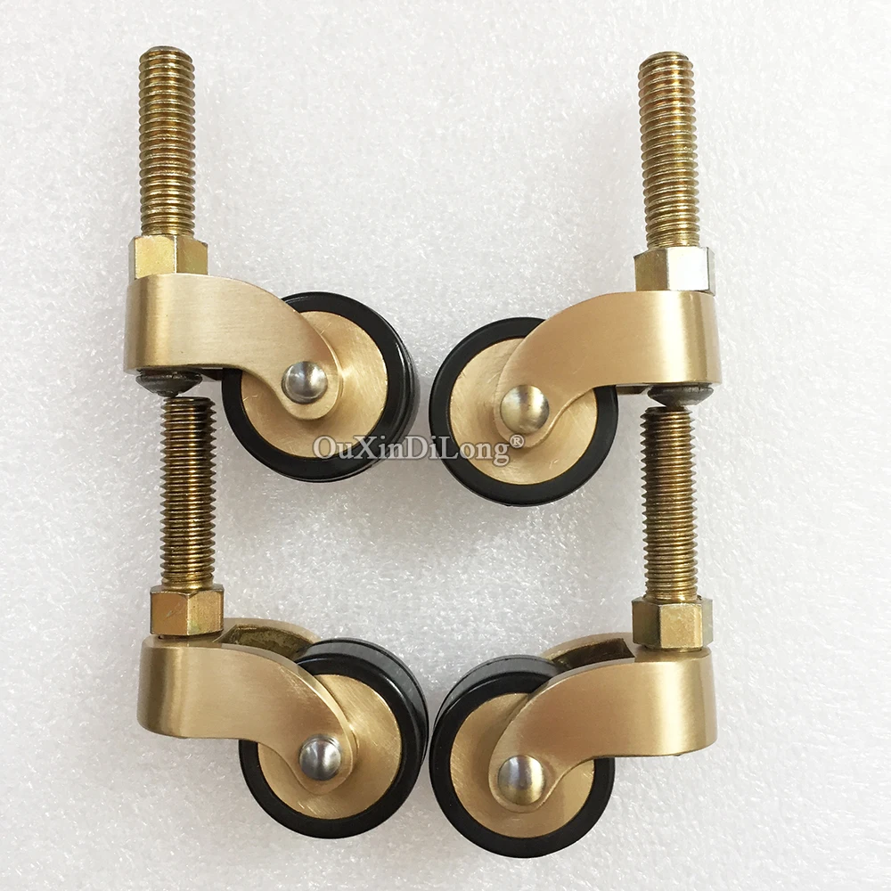 4PCS Brass + Polyurethane Universal Furniture Casters Table Chair Sofa Leg Wheels Furniture Runners Rollers With Screw Rod Z529