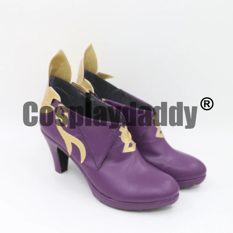 Genshin Impact Liyue Yuheng Driving Thunder Keqing Cosplay Purple Shoes Low Slung Heel Booties C006