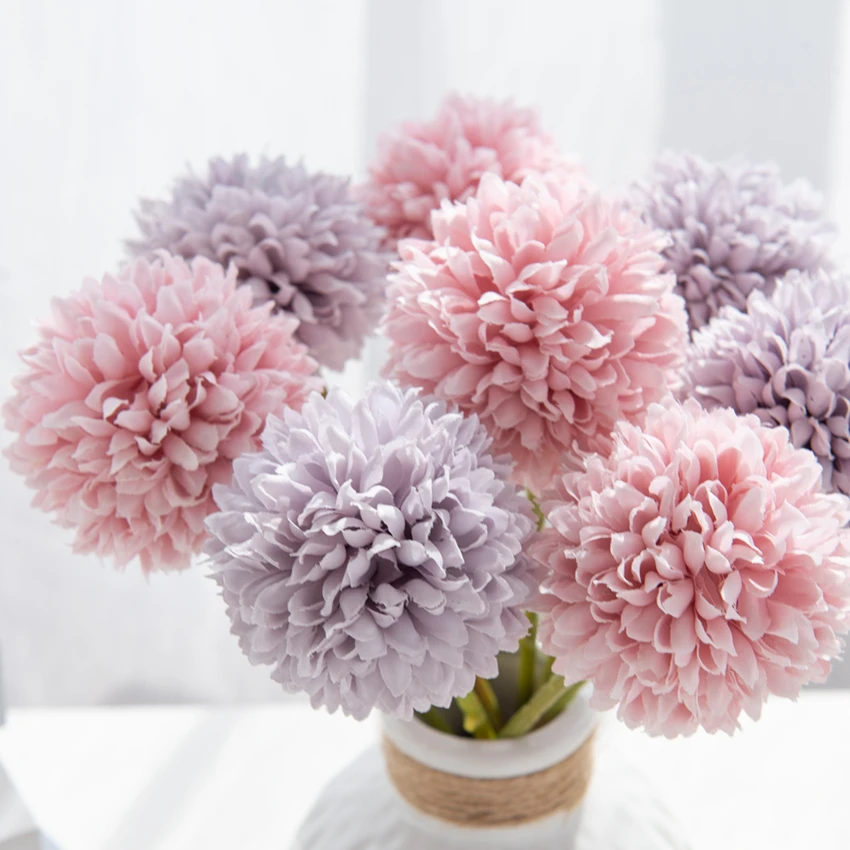 5PCS Silk Ball Chrysanthemum Home Wedding Decorative Flowers Christmas Decorations Diy Vase for Fake Hydrangea Artificial Plants