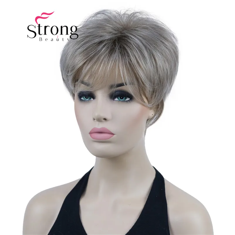 StrongBeauty Short Layered Brown Blonde Wig Shag Classic Cap Women\'s Full Synthetic Wigs COLOUR CHOICES