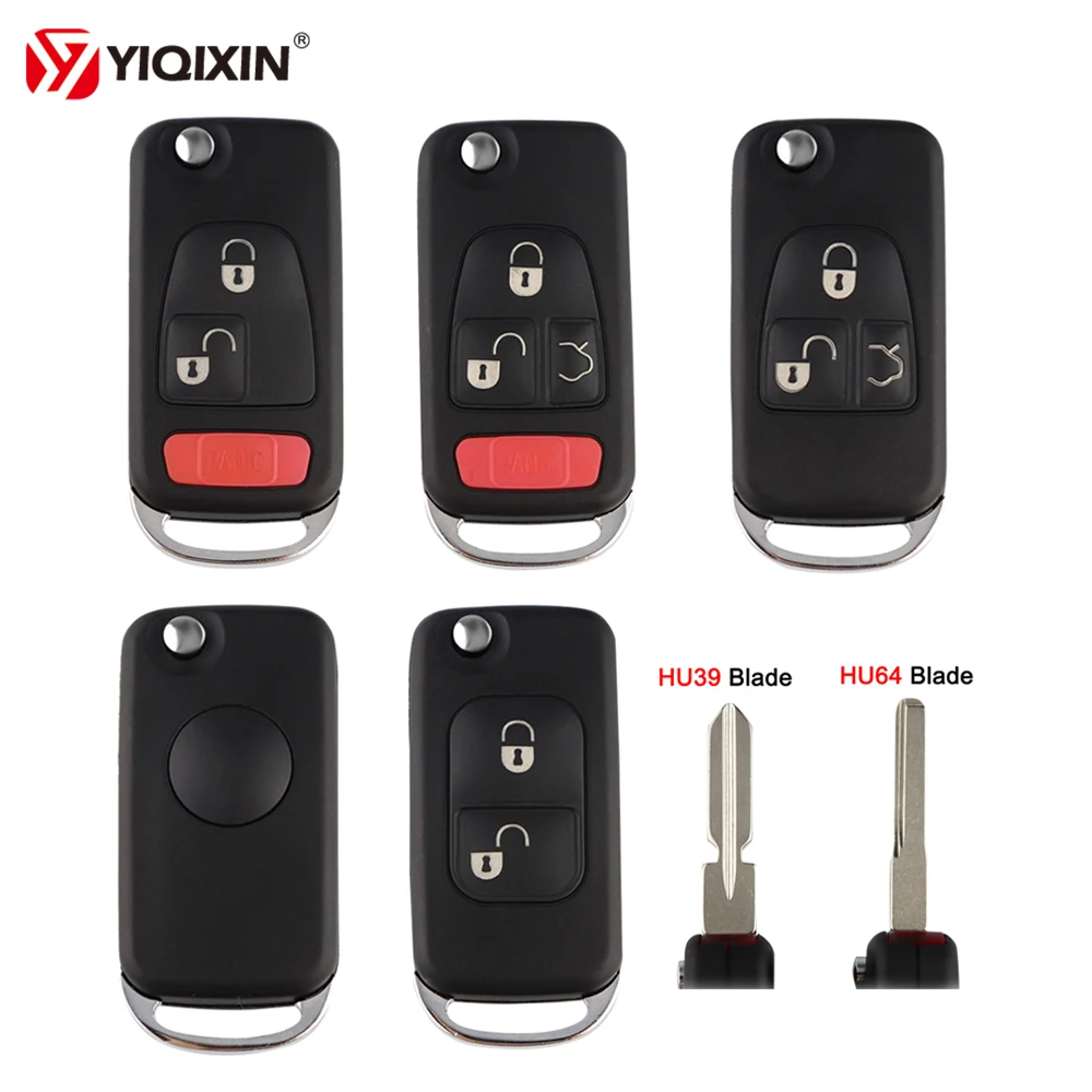 

YIQIXIN Remote Key Case Shell For Mercedes Benz SLK E113 W124 W168 W202 W203 B200 A160 AMG S500 SL500 HU39/64 Blade Uncut Flip