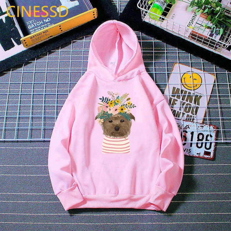 Cute Cartoon Animals Teddy Dog/Alpaca/Fox/Horse/Rabbit/Birds With Flowers Sweatshirt Kids Girl Pink Hoodie Child Cute Fleece