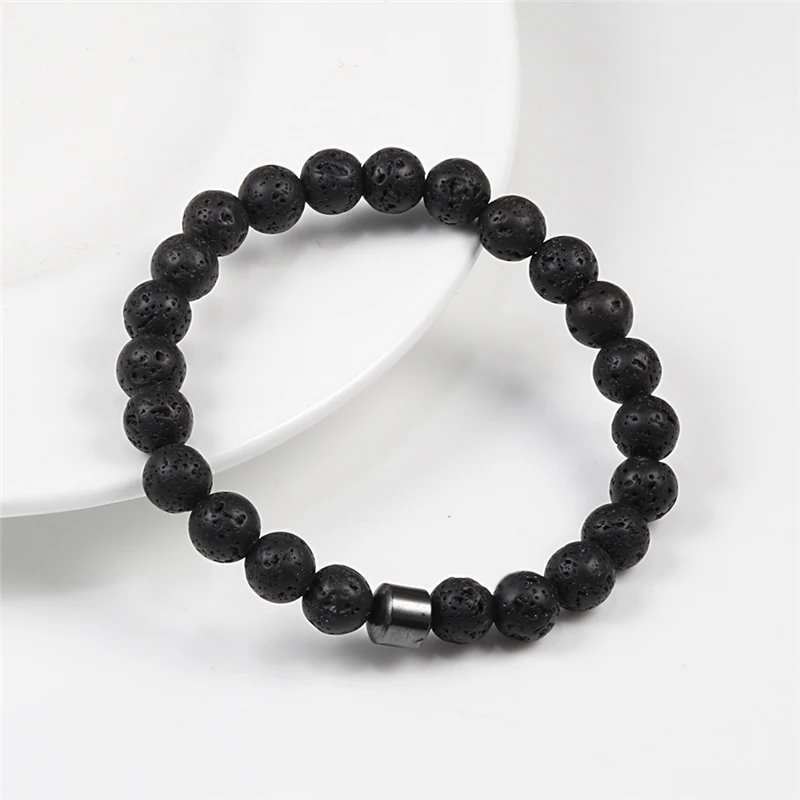 Men Natural Rock Stone Bracelet Energy Hematite Cylinder Black Lava Diffuser 6/8mm Beads Bracelets for Women Yoga Strand Jewelry