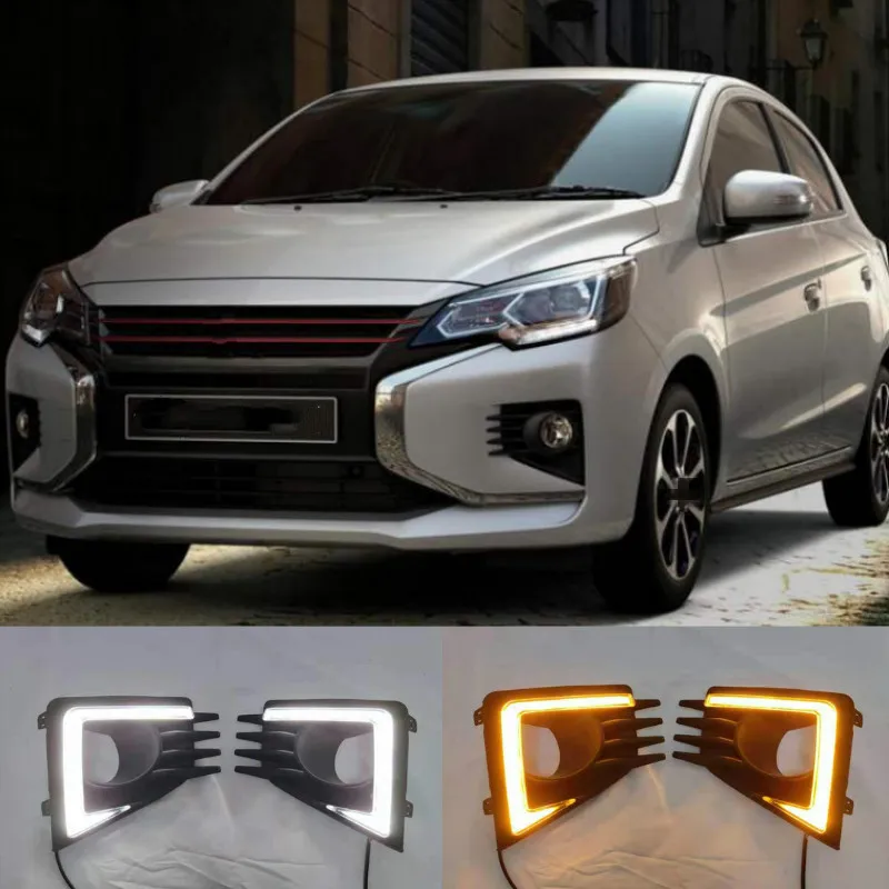 

LED Daytime Running Light For Mitsubishi Mirage 2020 2021 Yellow Turn Signal Relay Waterproof 12V DRL Fog Lamp Decoration