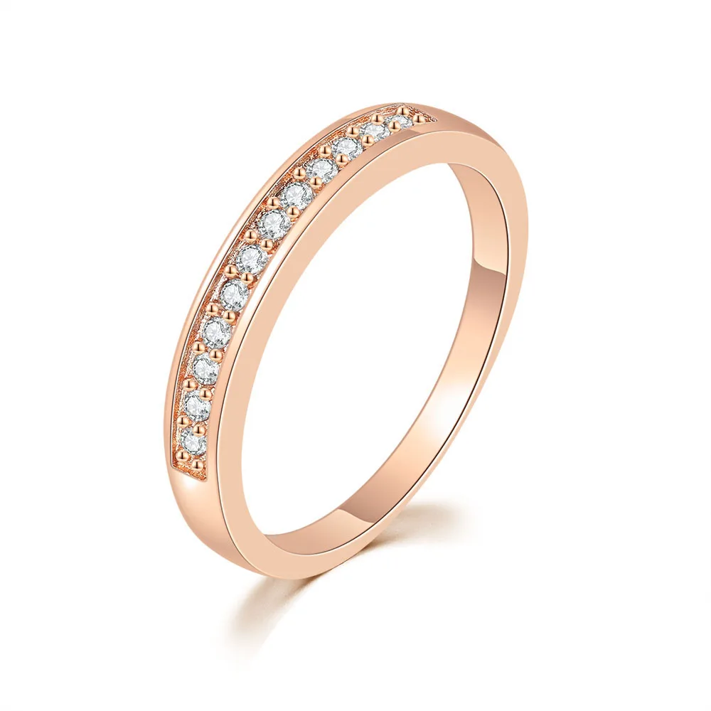 Classic Couple Rings for Women 1 Row Cubic Zirconia Simple Round Rose Gold Color Finger Ring Engagement Fashion Jewelry R062