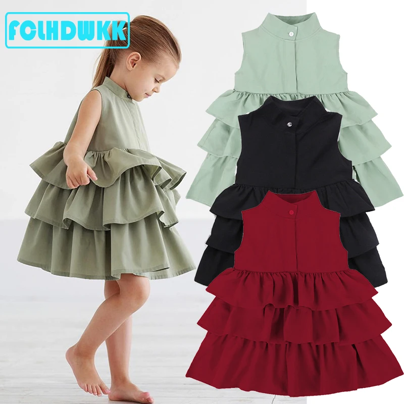 

Summer Cute Red Ball Gown Girls Dresses Kids Girl Party Dress Sleeveless Children Clothes Cake Ruffled Tutu Bubble Dress 2-6Y