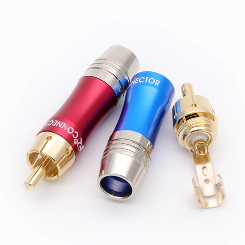 10pcs/lot RCA Connector Gold Plated RCA Male Plug Soldering Wire Connector High Quality Speaker Lotus Plug Jack 5Pairs Red+Blue