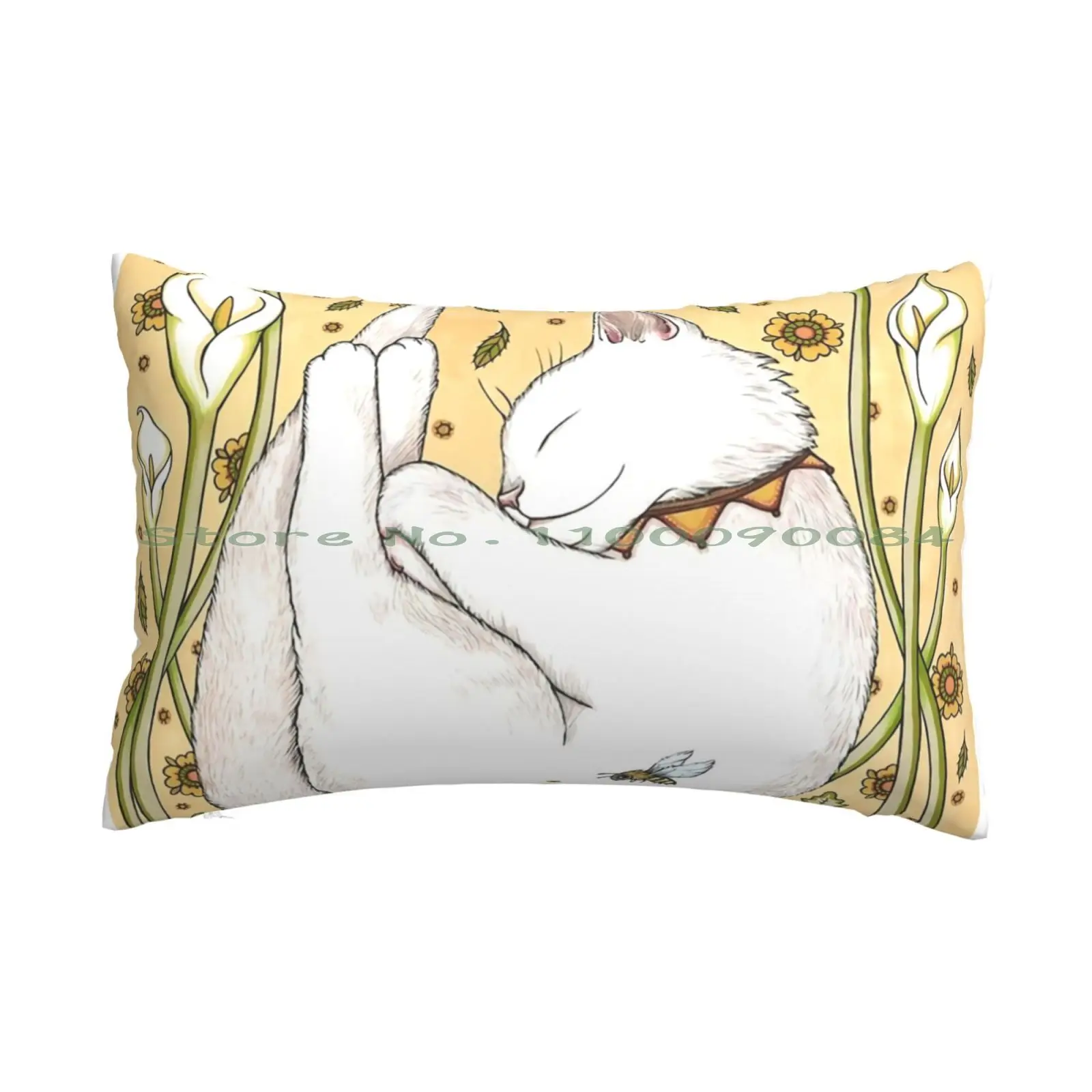 Butterflies And Bees Pillow Case 20x30 50*75 Sofa Bedroom Cat White Flowers Bees Butterflies Hearts Lillies Kicir Lilly Plants