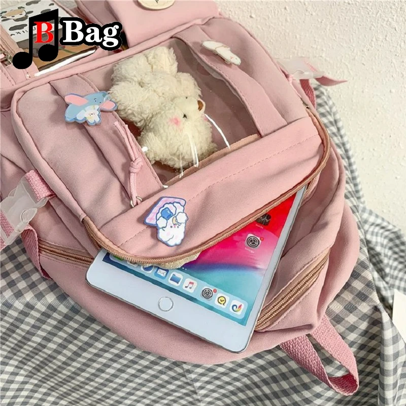 Japanese girl Women  version cute bear Pendants transparent student backpack bag personality DIY Portable Travel Ita bag