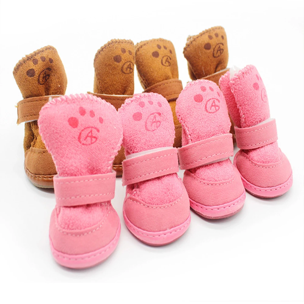 

4pcs/Set Dog Shoes Thick Snow Boots For Small Dogs Bulldog Chihuahua Winter Warm Plush Shoes Waterproof Pet Puppy Cat Warm Boots