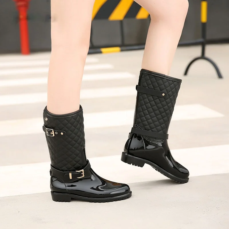 2024 Fashion Quality Water Rain Shoes Warm Women\'s Plaidlady Rain Boots In The Rain Boots Ladys Rainboots Women Boots Shoes