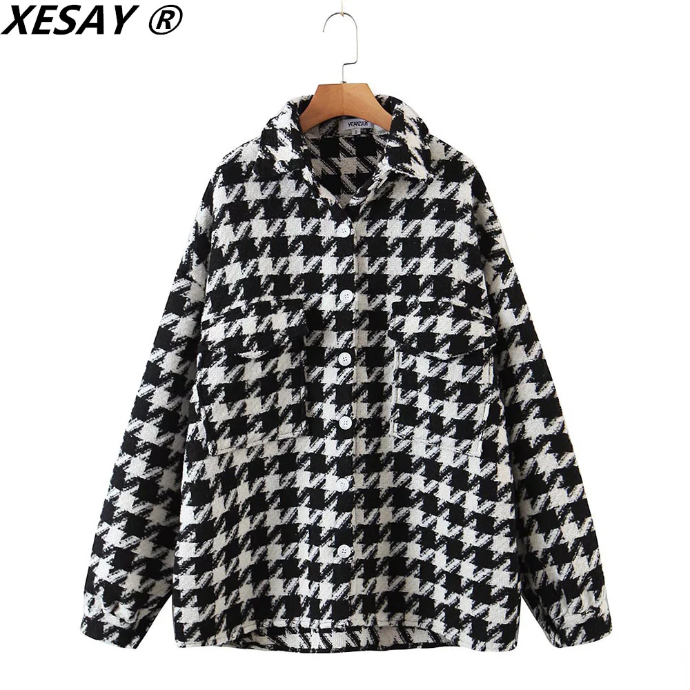 XEASY giacca da donna giacca da donna a quadri oversize giacca da donna 2021 autunno camicia calda tasche per cappotto giacche Cardigan Casual