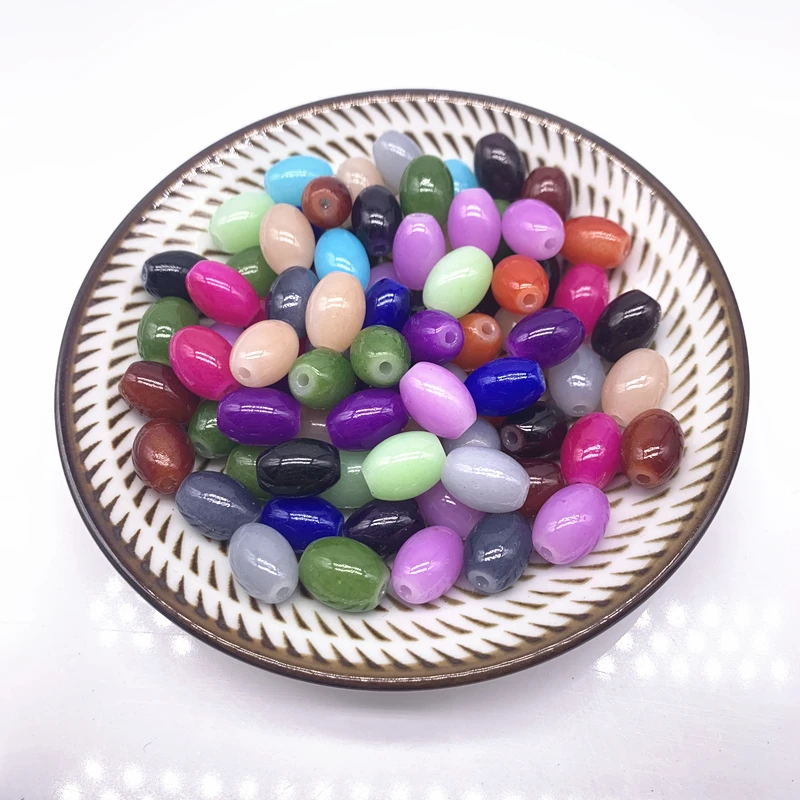 8x11mm 20pcs Oval Rugby Glass Beads Pattern Spacer Loose Jewelry DIY Bracelet Necklace 18Colors Pink