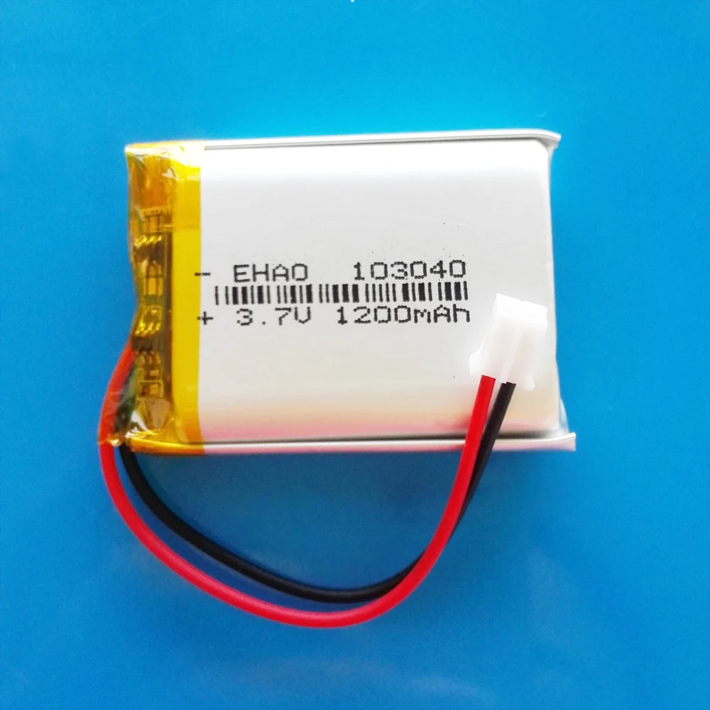 103040 Akumulator litowo-polimerowy 3,7 V 1200 mAh + wtyczka JST PH 2,0 mm 2pin do MP3 GPS DVD Rejestrator Zestaw słuchawkowy Kamera