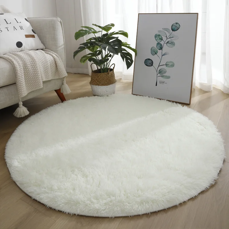 

White Round Child Rug Decoration Bedroom Living Room Teen Room Large Carpet Fluffy Hairy Rainbow Rugs Hanging Chair Floor Mats