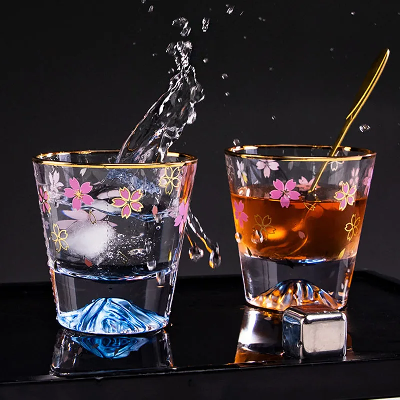 Japanese Cherry Blosso Cup Mount Fuji Crystal Wine Glass Snow Mountain Xo Whisky Rock Glasses Fujiyama Snowberg Whiskey Tumbler