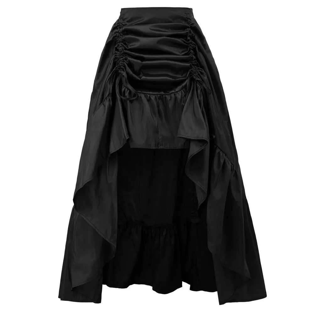 Falda retro con volantes para mujer, falda larga, ajustable, alta-Baja, cintura elástica, gótica, fiesta, club, renacentista, Steampunk