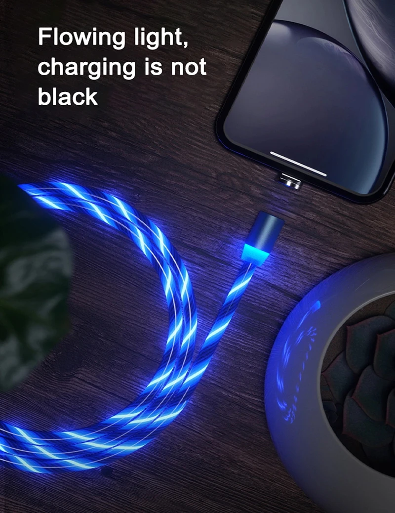 LED الإضاءة شحن سريع المغناطيسي USB نوع C كابل المغناطيسي كابل USB مايكرو شاحن كابل سلك آيفون هواوي سامسونج خط