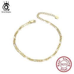 ORSA JEWELS Diamond-cut Figaro Chain Anklets Unisex 925 Silver Adjuatable Anklet Bracelet Barefoot Ankle Jewelry Gift SA07