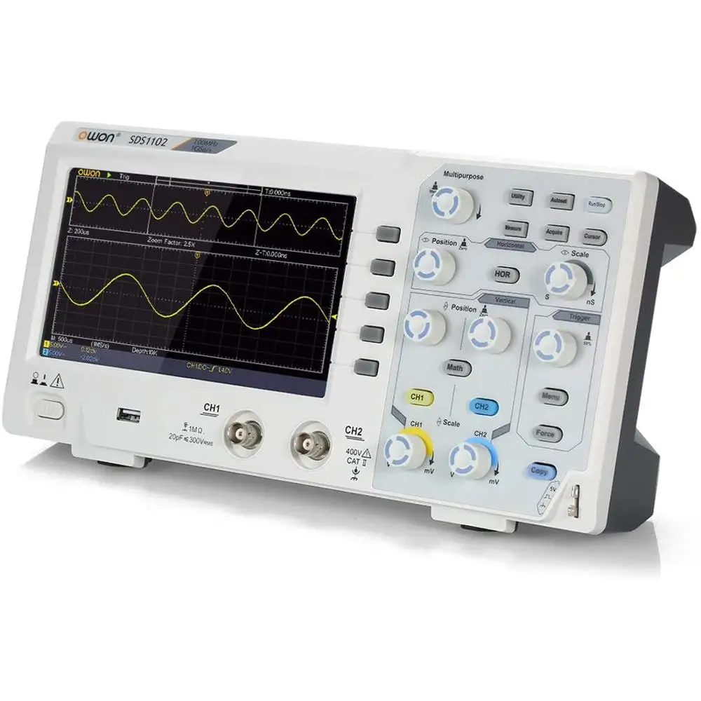 OWON SDS1102 SDS1202 Oscilloscope 2-Channel Digital Oscilloscopes 100MHZ Bandwidth 1GS/s High Accuracy Oscilloscope