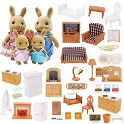 Forest Family Bedroom Furniture Set Rabbit Animal Miniature Dollhouse Beds 1:12 Furniture For Dolls Pretend Play Toys Girls Gift