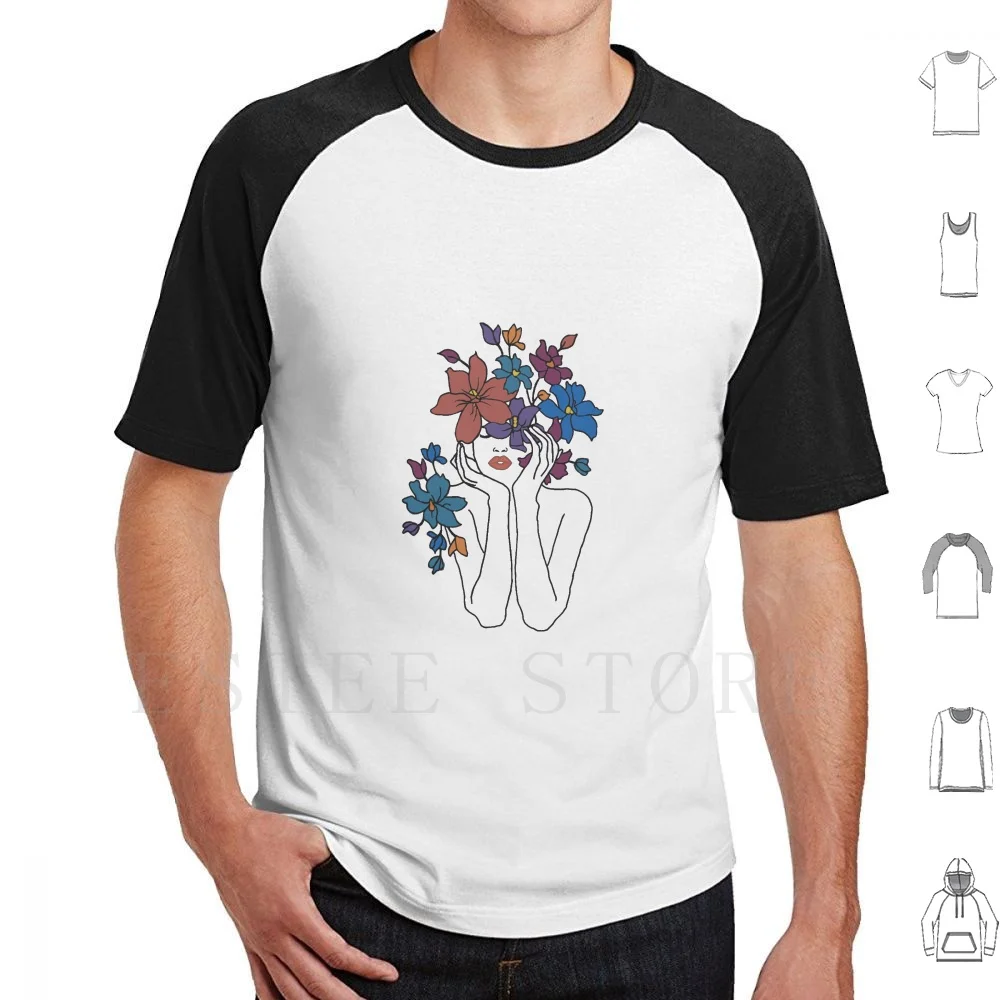 Woman With Flowers T Shirt Men Cotton 6xl Womens Flowers Girls Bare Sensual Hat Nature Bouquet Orange Blue Lip Purple Bordeaux