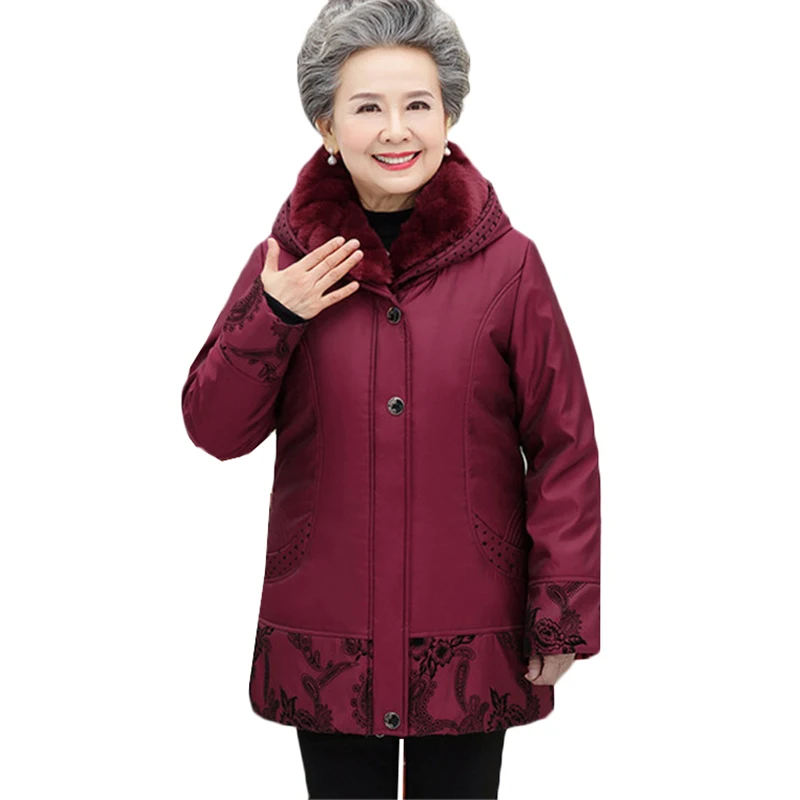 

Oversize 9XL Middle-aged Elderly Women Winter Down Jacket Hooded Parker Thick Warm Female Basic Coats White Duck Down Overcoat