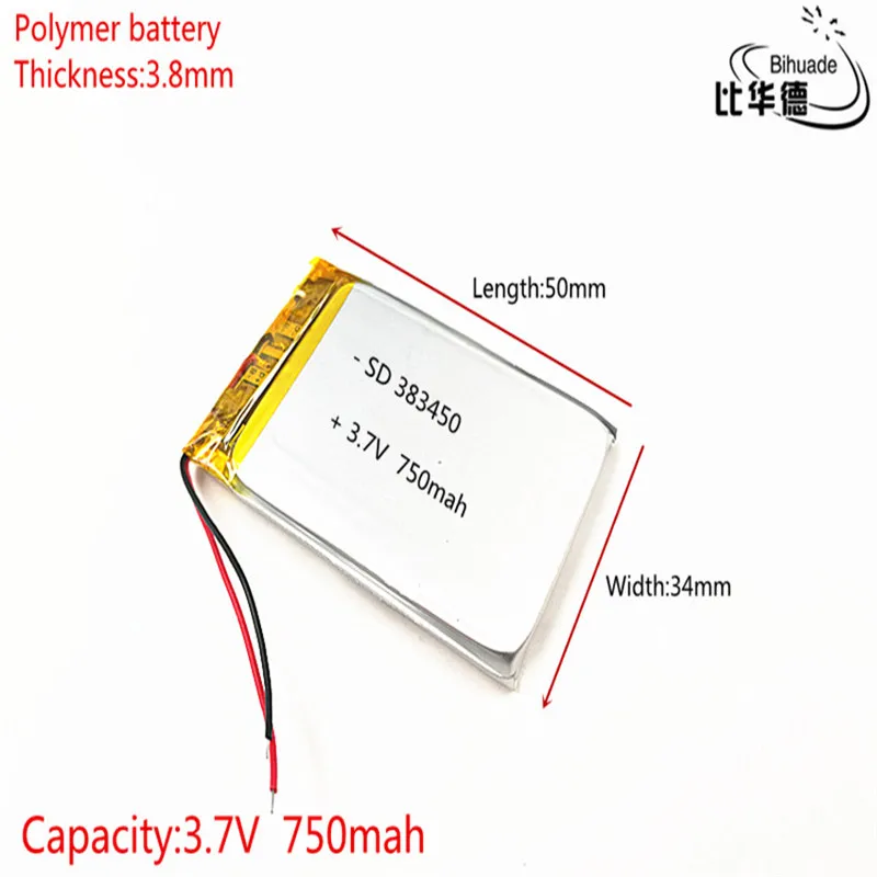 Free shipping 1pcs/lot 383450 3.7V 750 mah Lithium polymer battery With Protection Board For GPS