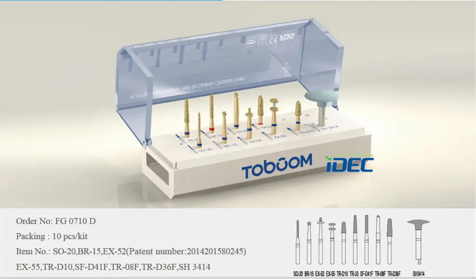 Dentes posteriores dental preparação cerâmica zircônia coroas burs kit 10 pces/kit fg0710d navio livre