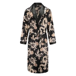 Mannen Gewaad Nachtjapon Lange Mouwen Kimono Badjas Gown Zijdeachtig Satijn Dragon Print Pyjama Nachtkleding Nachtkleding Gown Ongedwongen Thuis