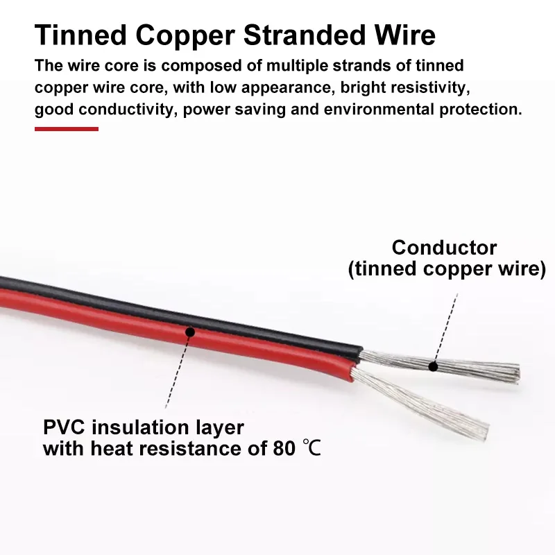 10M 20M UL2468 2Pin Electrical Wire Tinned Copper 26/24/22/20/18/16 AWG Red Black PVC Insulation Cables For Internal Wiring