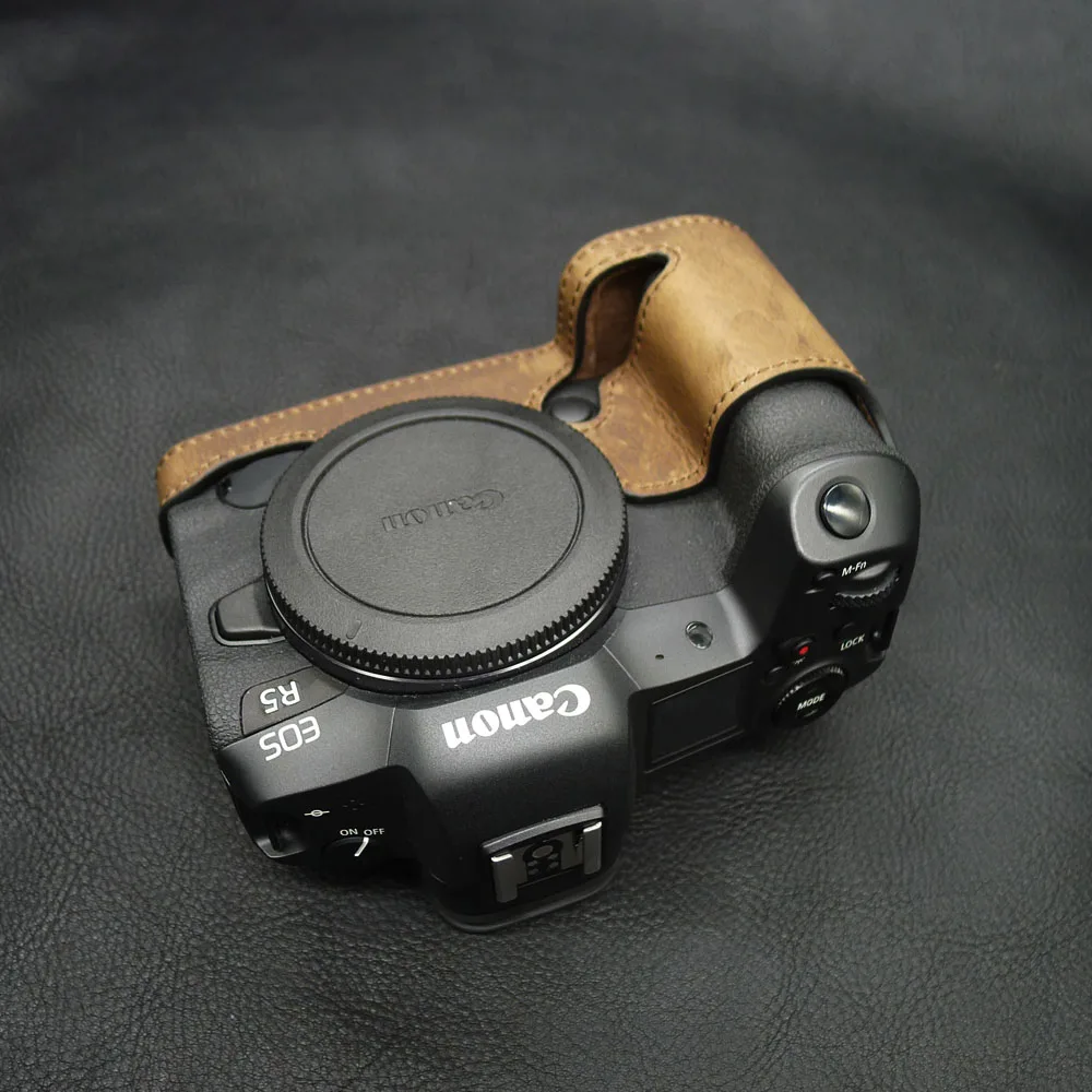 Genuine Leather EOS R5 R6 Camera Case Bag handmade Cowhide Half Body for Canon EOS R5 R6