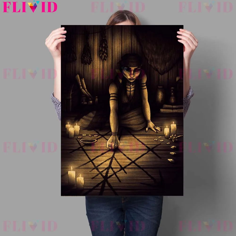 Magic Potion Of Love Witch Wall Art Canvas Painting Shaman And Witch Magic Circle Abstract Vintage Poster And Prints Home Decor